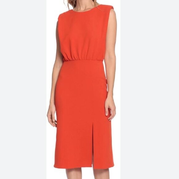 Donna Morgan Sleeveless Round Neck Blouson Bodice Midi Dress - Orange - size 10 - Picture 7 of 7